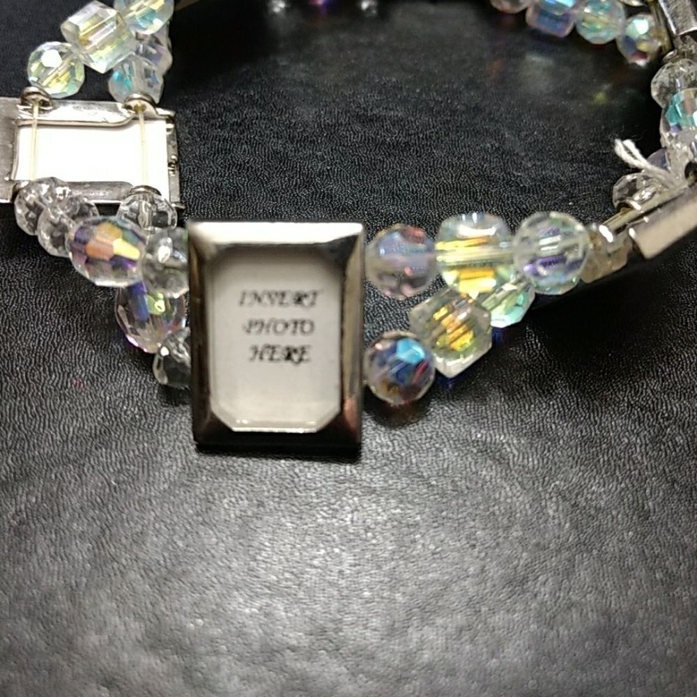 Cookie Lee photo bracelet with clear crystals 7.5" silver tone